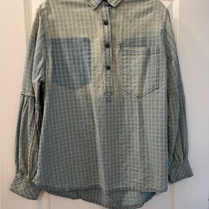 Free People Denim Checkered Shirt